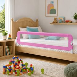 Toddler Safety Bed Rail Pink 180x42cm Foldable Protective Guard for Kids