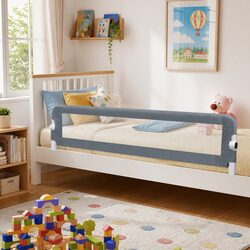 Toddler Safety Bed Rail Grey 180x42 cm Foldable Protective Guard Sleep Bedding