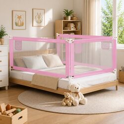 Toddler Safety Bed Rail Pink 200x25 cm Fabric Protection Guard Children