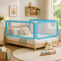Toddler Safety Bed Rail Blue 200x25 cm Fabric Protection Guard for Kids