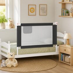 Toddler Safety Bed Rail Grey 120x25cm Adjustable Height Metal Fabric Guard