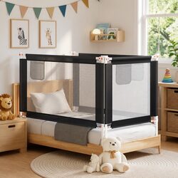 Toddler Safety Bed Rail Grey 140x25cm Fabric Protection Guard Infant Bedside