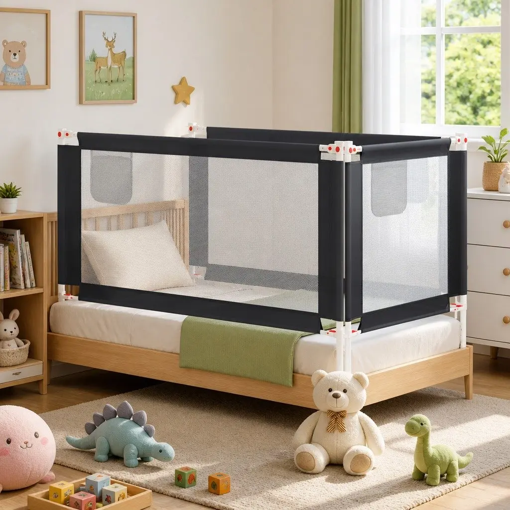 Toddler Safety Bed Rail Grey 160x25cm Adjustable Height Protection Guard