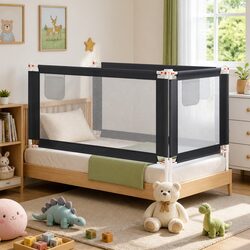 Toddler Safety Bed Rail Grey 160x25cm Adjustable Height Protection Guard