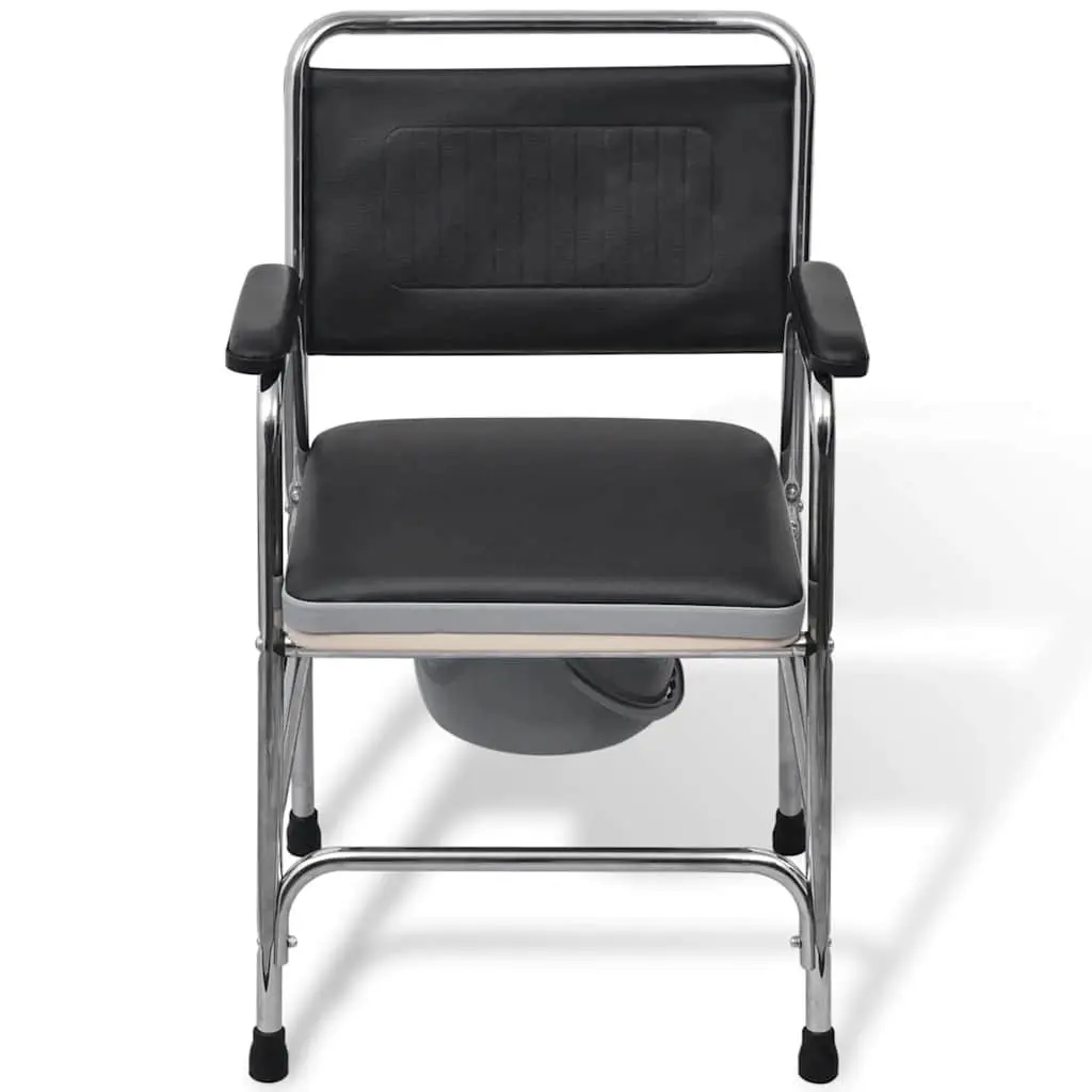Commode Chair Steel Black Extra Large Bucket Armrests Padded Backrest Non Slip Tips