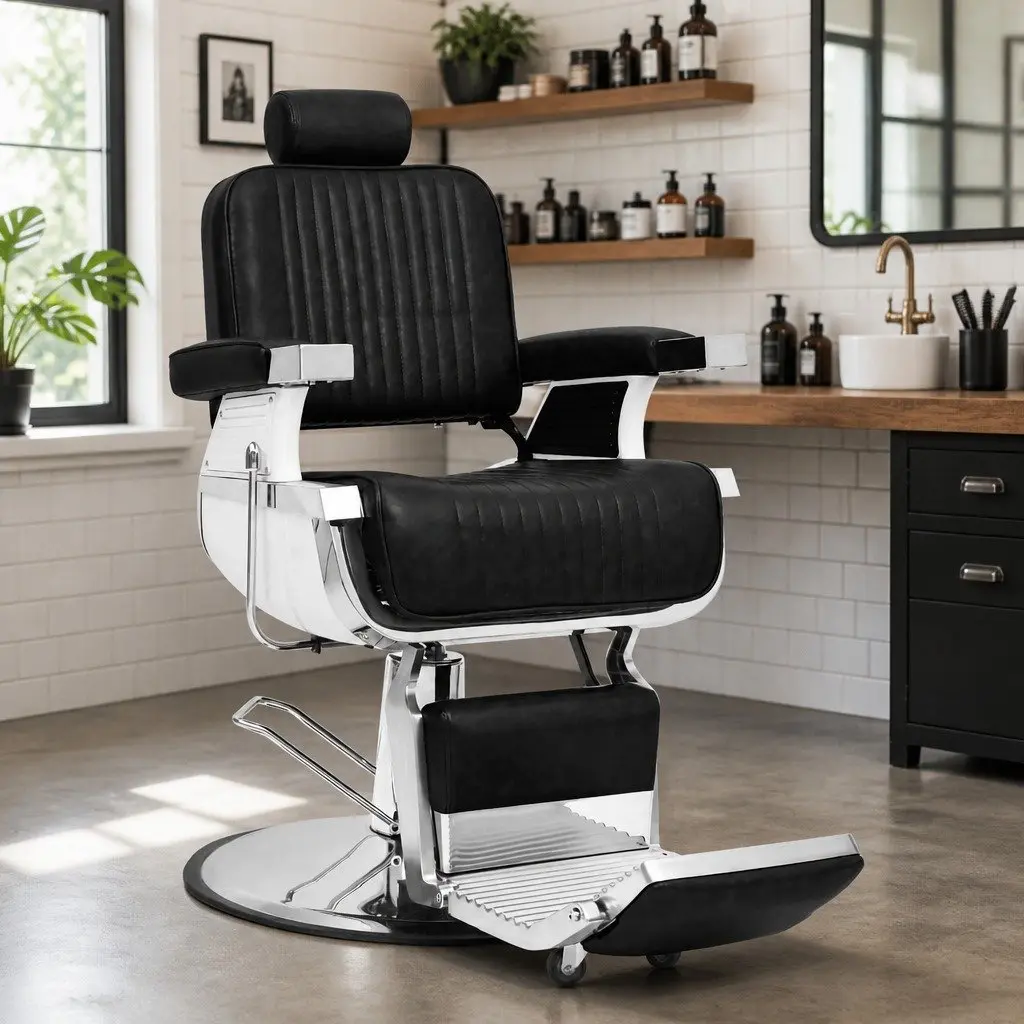Barber Chair 360 Rotatable Adjustable Backrest Faux Leather Black
