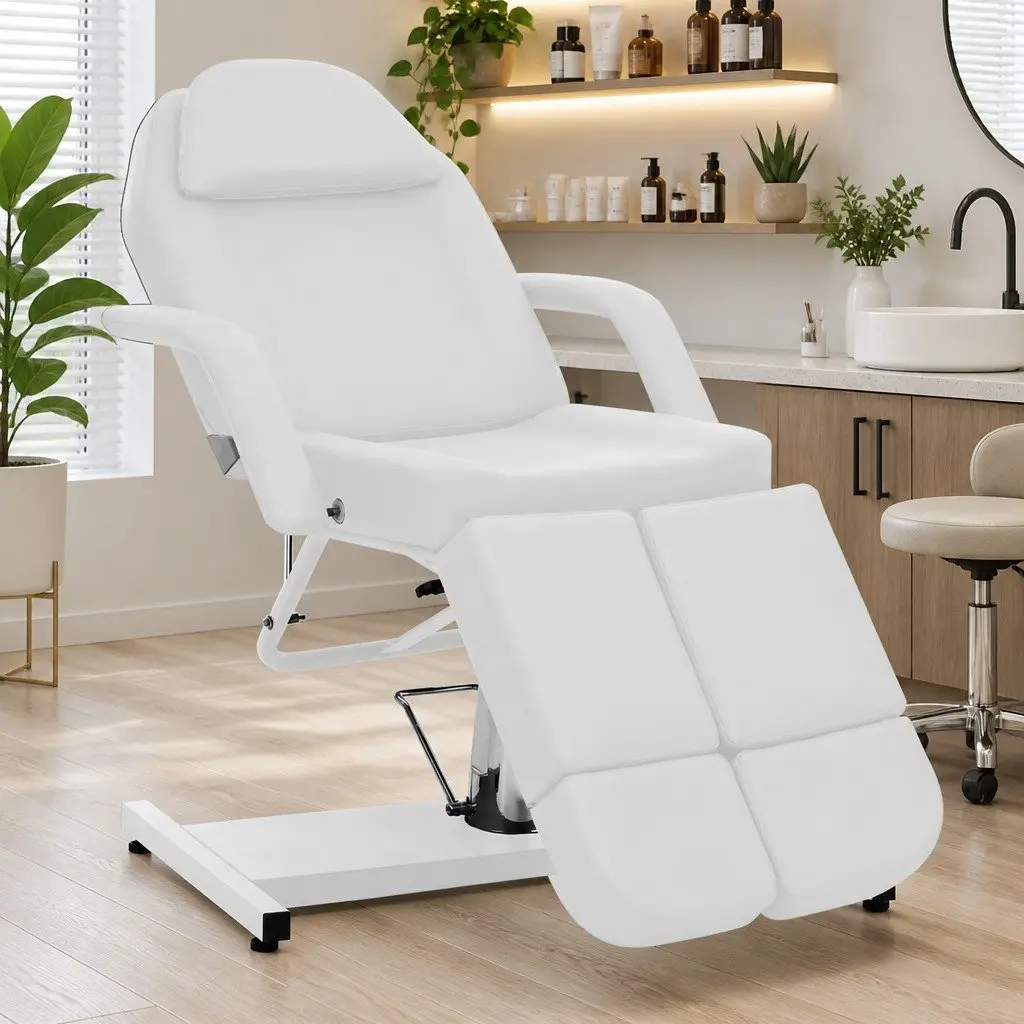 Beauty Treatment Chair Adjustable White Faux Leather Massage Salon Furniture