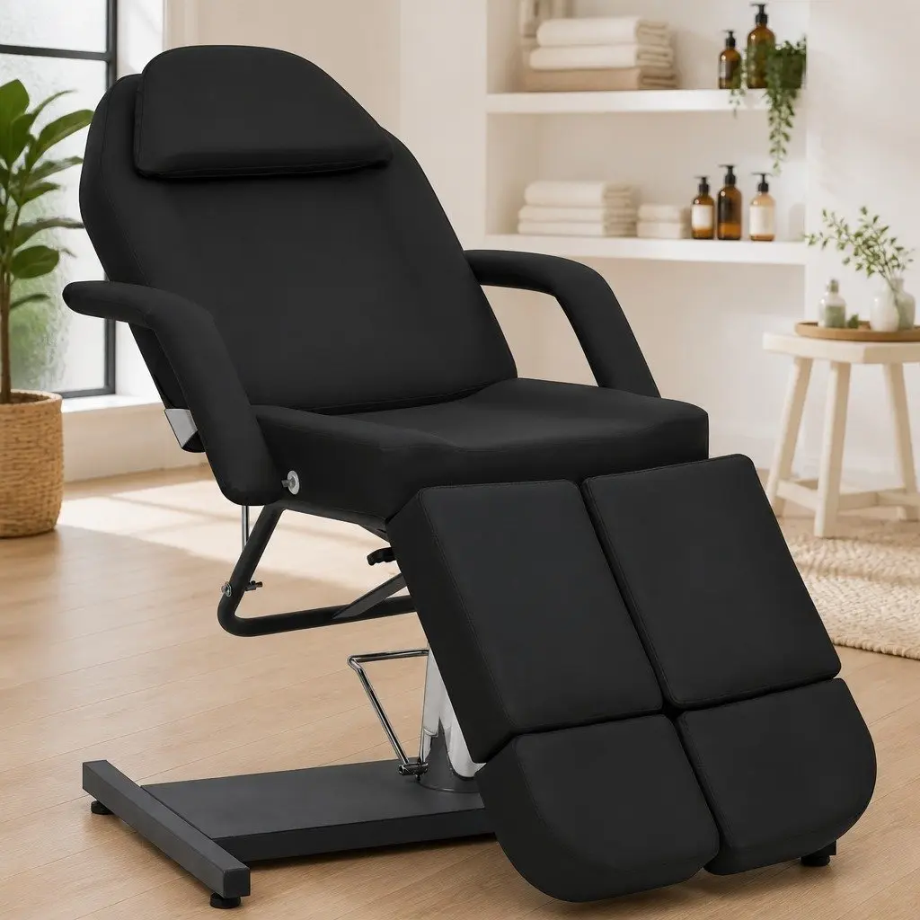 Beauty Treatment Chair Adjustable Backrest Black Faux Leather Massage Salon Bed