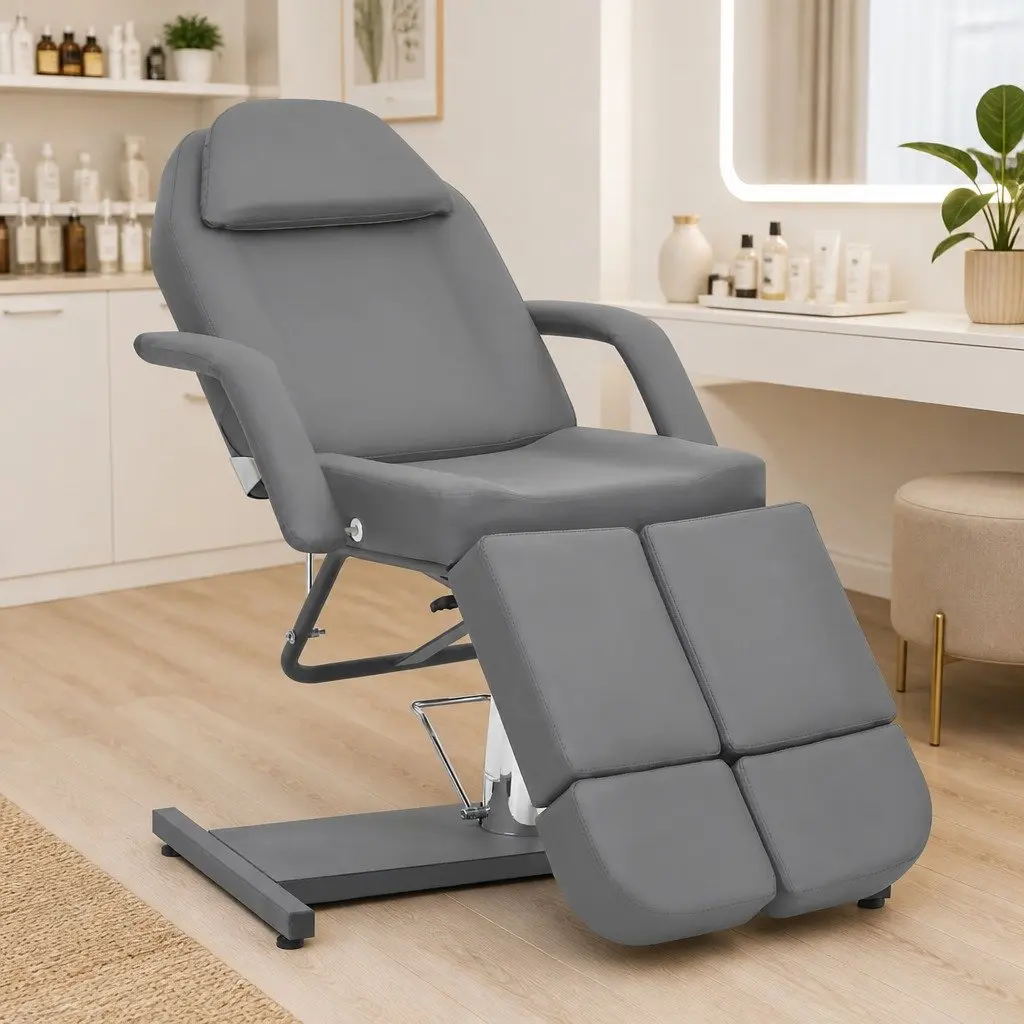 Beauty Treatment Chair Adjustable Backrest Grey Faux Leather