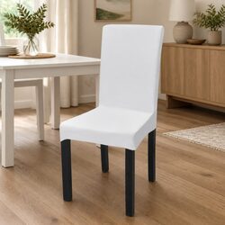 Chair Covers Stretchable White Straight Slipcovers Set of 6 Washable Seat