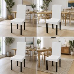 Cream Stretchable Chair Cover Set 4 Pieces Soft Wrinkle Resistant Fabric
