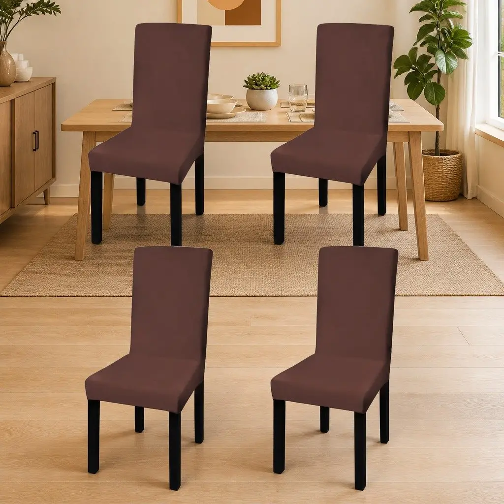 Chair Covers Stretchable Wrinkle-Resistant 4 Pack Brown Soft Fabric
