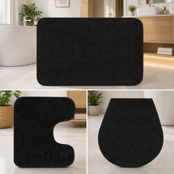 Bathroom Mat Set 3 Pieces Anthracite Cotton Bath Rug Non-Slip Pedestal Toilet