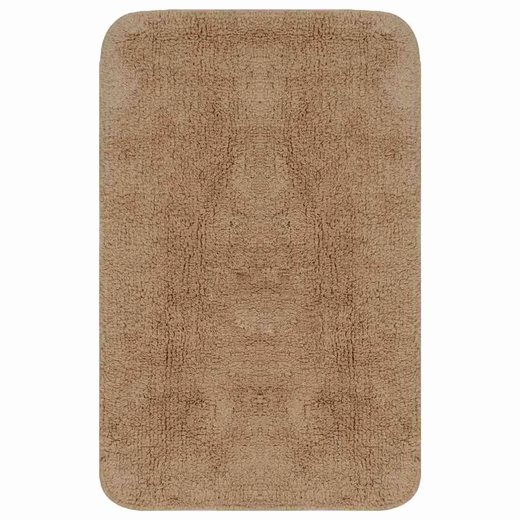 Bathroom Mat Set Non-Slip 3 Piece Beige Cotton Bath Pedestal Toilet Lid Cover