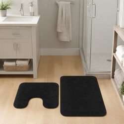 Bathroom Mat Set 2 Pieces Anthracite Non-Slip Bath Floor Pedestal Mats