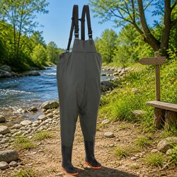 Chest Wading Pants with Attached Boots Fishing Waders Green Size 38