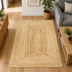 Handwoven Jute Area Rug Natural Brown Braided Carpet Home Decor 80x160 cm
