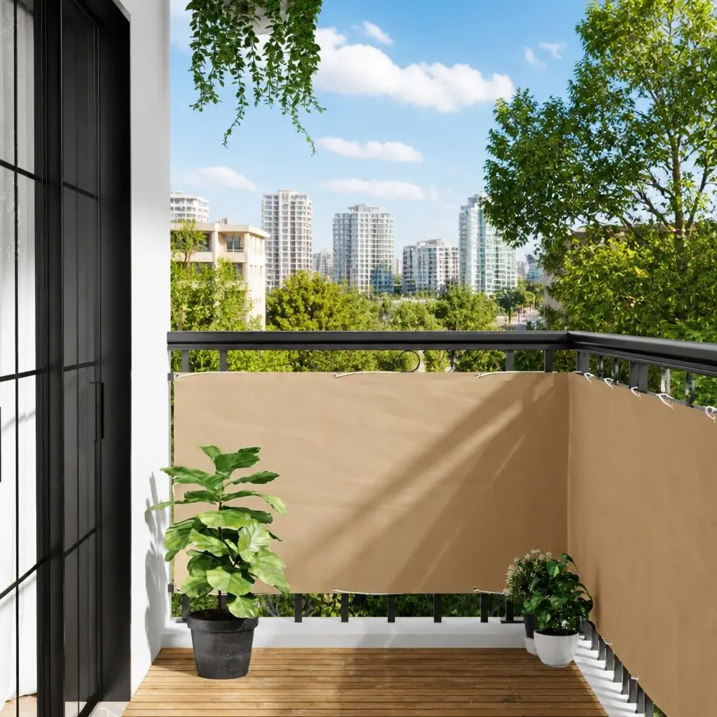 Balcony Screen Waterproof Sun Protection 75x500cm Beige PU Coated Oxford Fabric