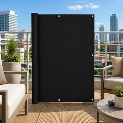 Balcony Screen 120x400cm Black Oxford Fabric Privacy Shade Outdoor Windproof