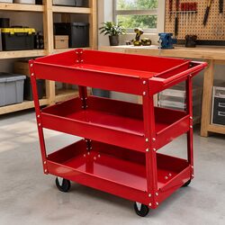 Workshop Tool Trolley 3 Shelf Storage Cart 100kg Capacity Garage Organiser