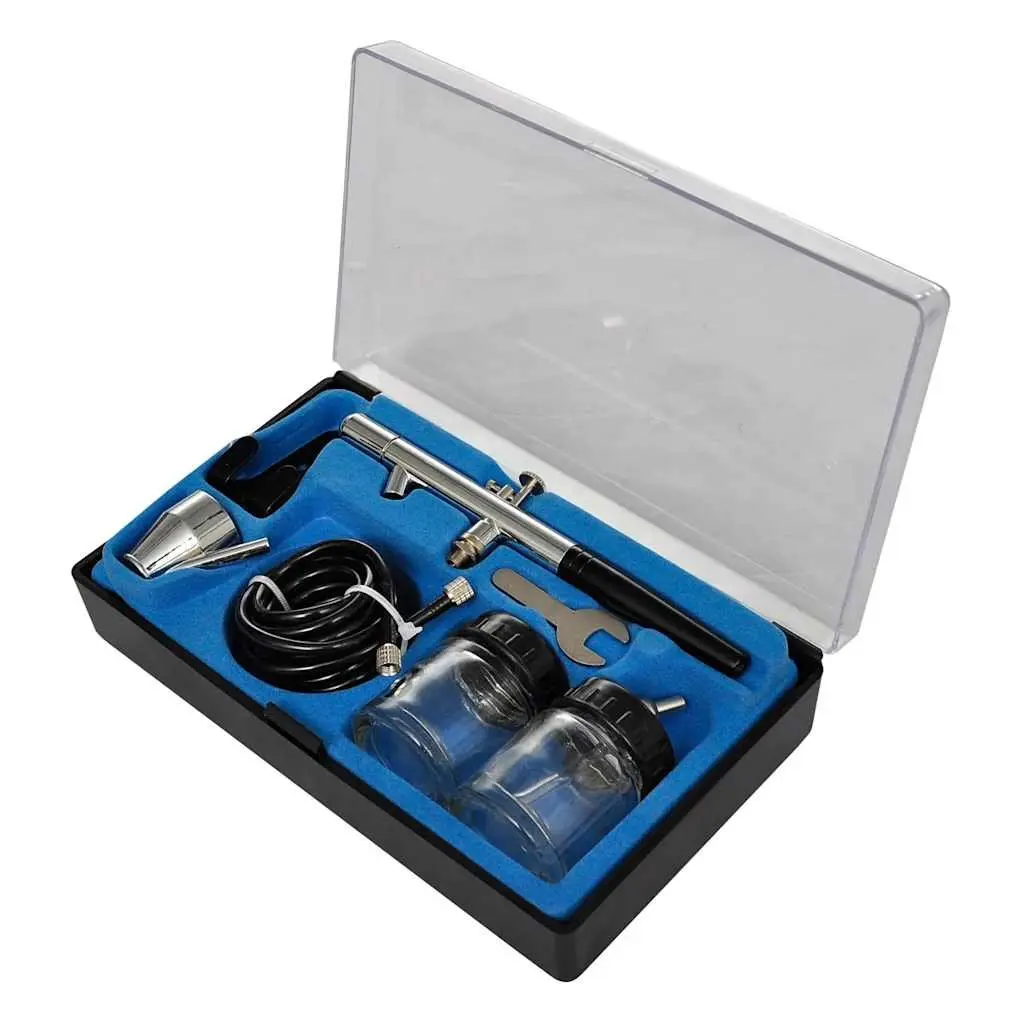 Airbrush Compressor Set Mini Piston with 3 Litre Tank and 2 Spray Guns for Tanning Makeup Nail Art and General Applications