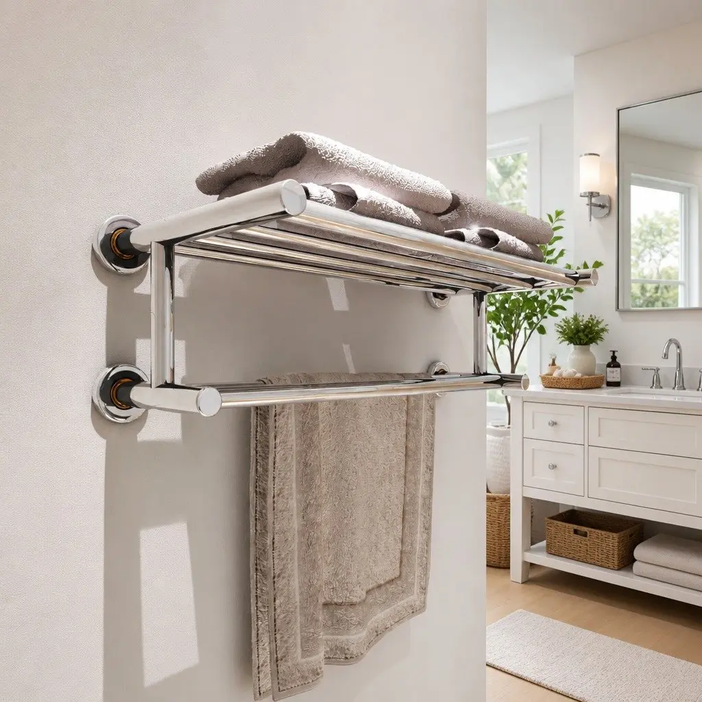 Stainless Steel Wall Mounted Towel Rack 6 Tubes Bathroom Holder Organiser