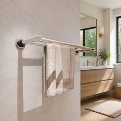 Wall Mounted Towel Rack 2 Tubes Silver Bathroom Holder Storage Bar
