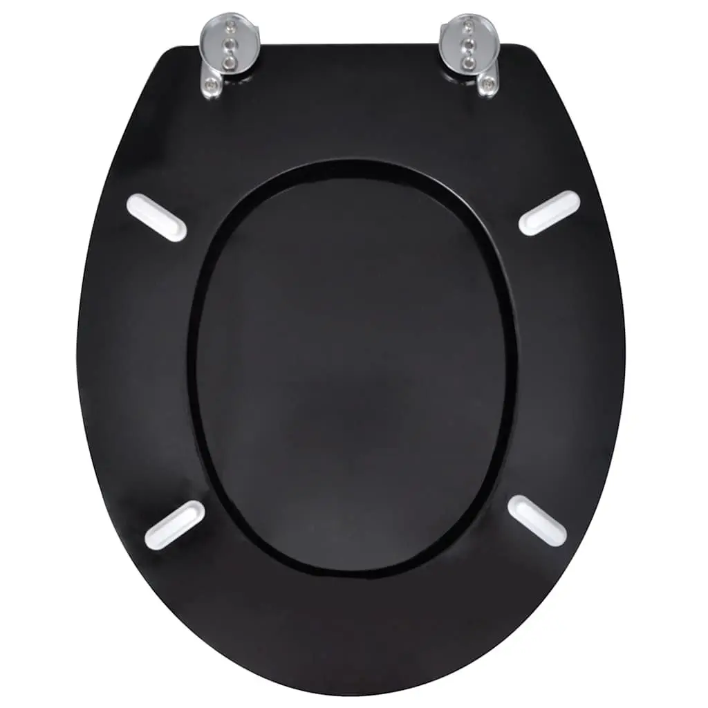 Universal Toilet Seat MDF Lid Black Durable Chrome Hinges