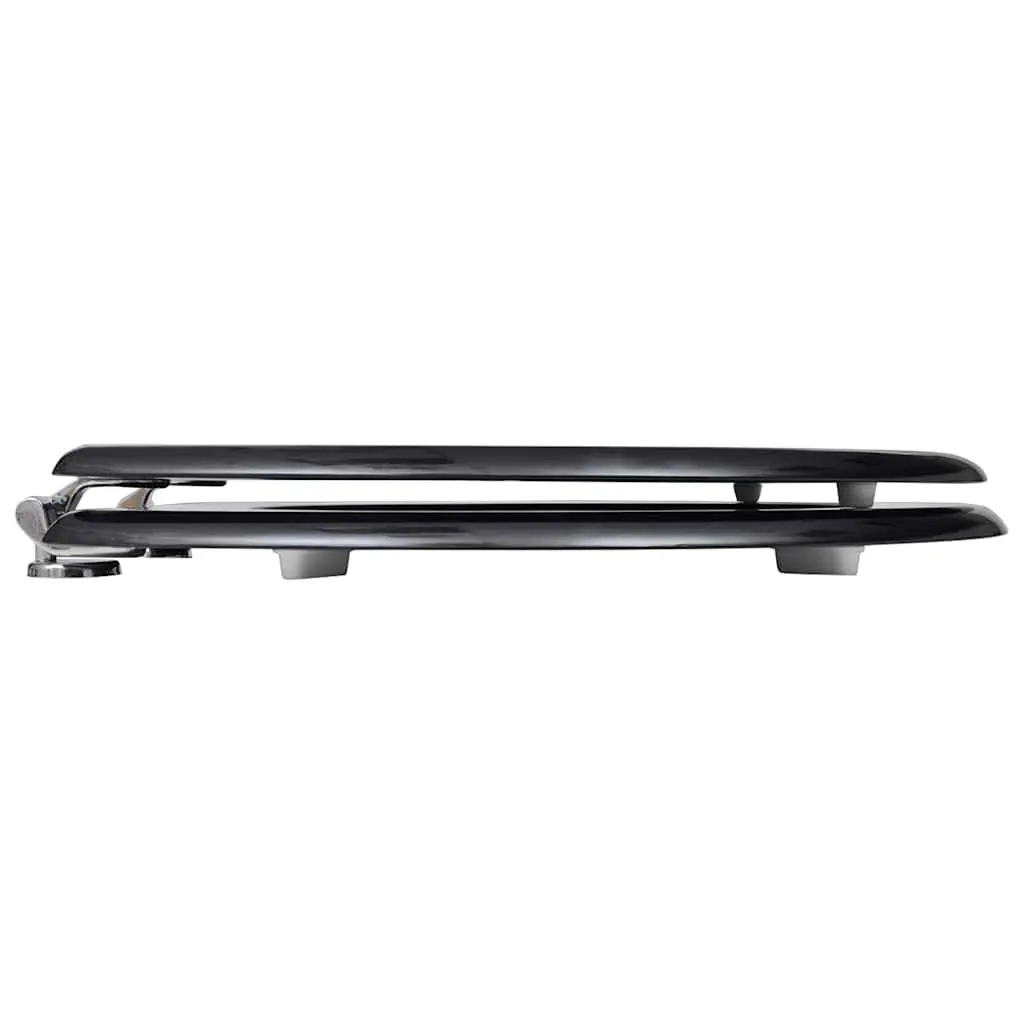 Universal Toilet Seat MDF Lid Black Durable Chrome Hinges