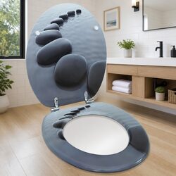 Grey Toilet Seat MDF Lid with Adjustable Hinges for Standard Bowls Easy Install