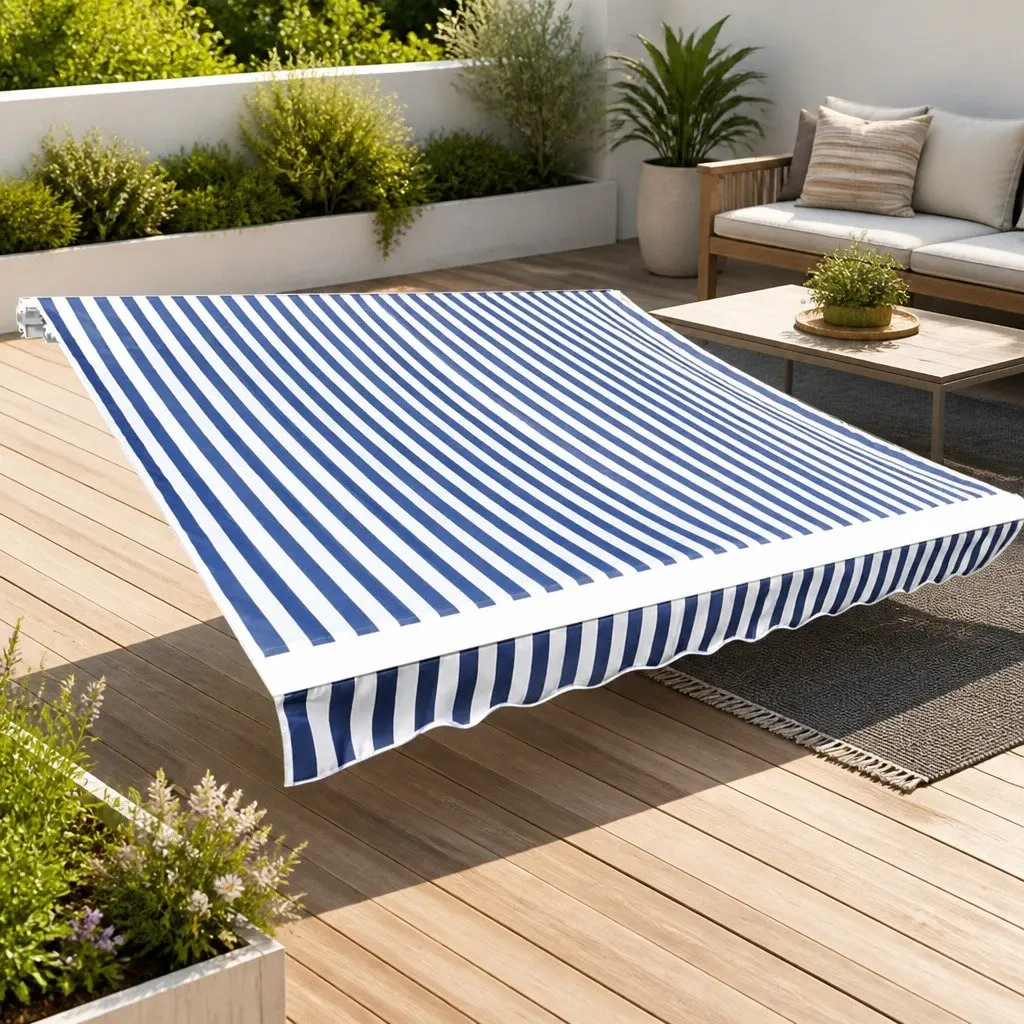 Awning Replacement Fabric UV Resistant Polyester Canvas 4x3m Blue White