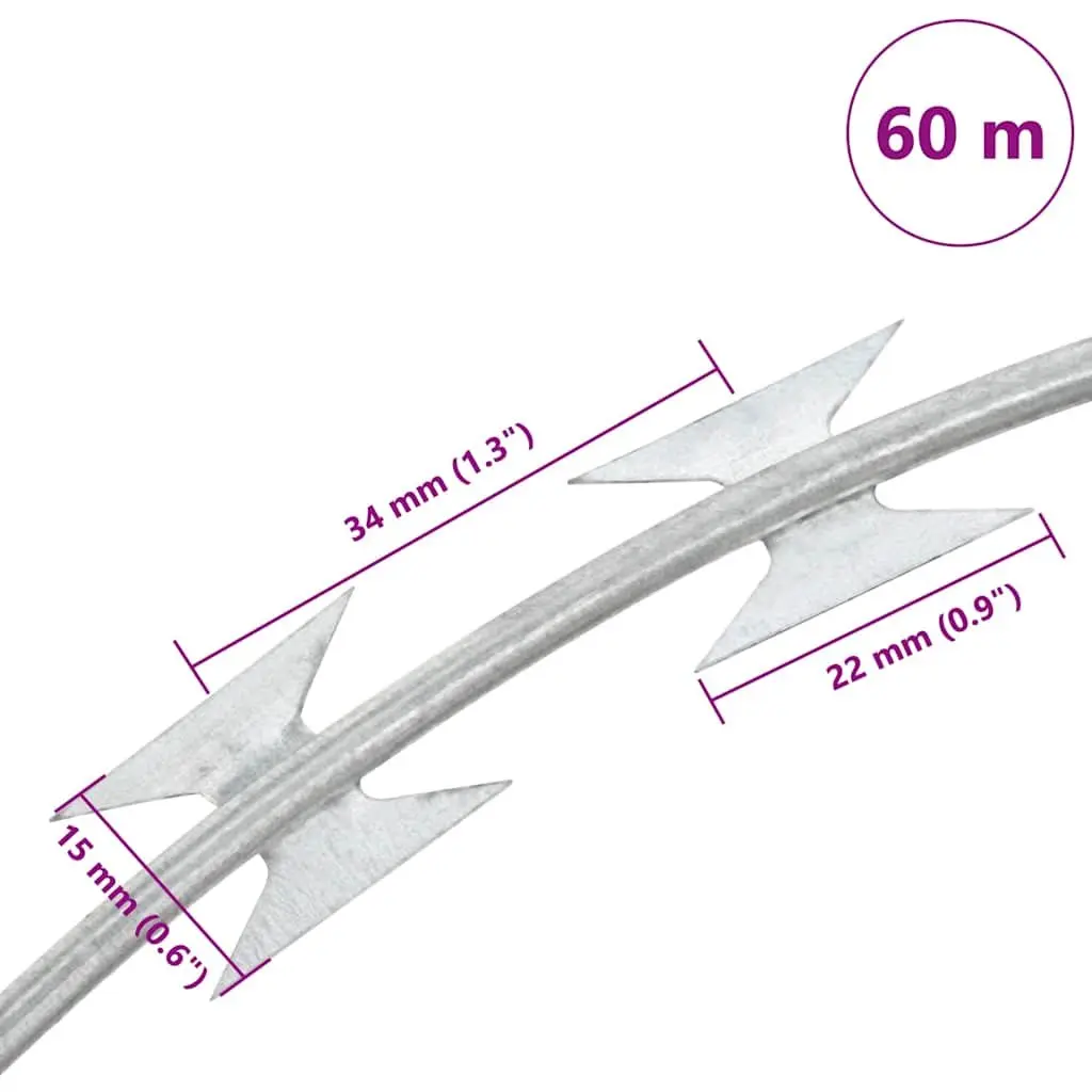 Razor Wire Helical Roll Galvanised Steel 60m Silver Garden Yard Security Fence