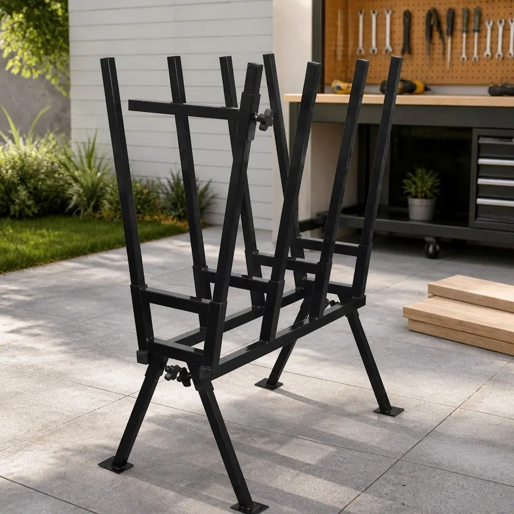 Steel Sawhorse Adjustable Feet Quick Assembly Powder-Coated for Woodworking