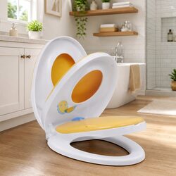 Soft-Close Toilet Seat Yellow White Adults Children Family Bathroom Dual Size