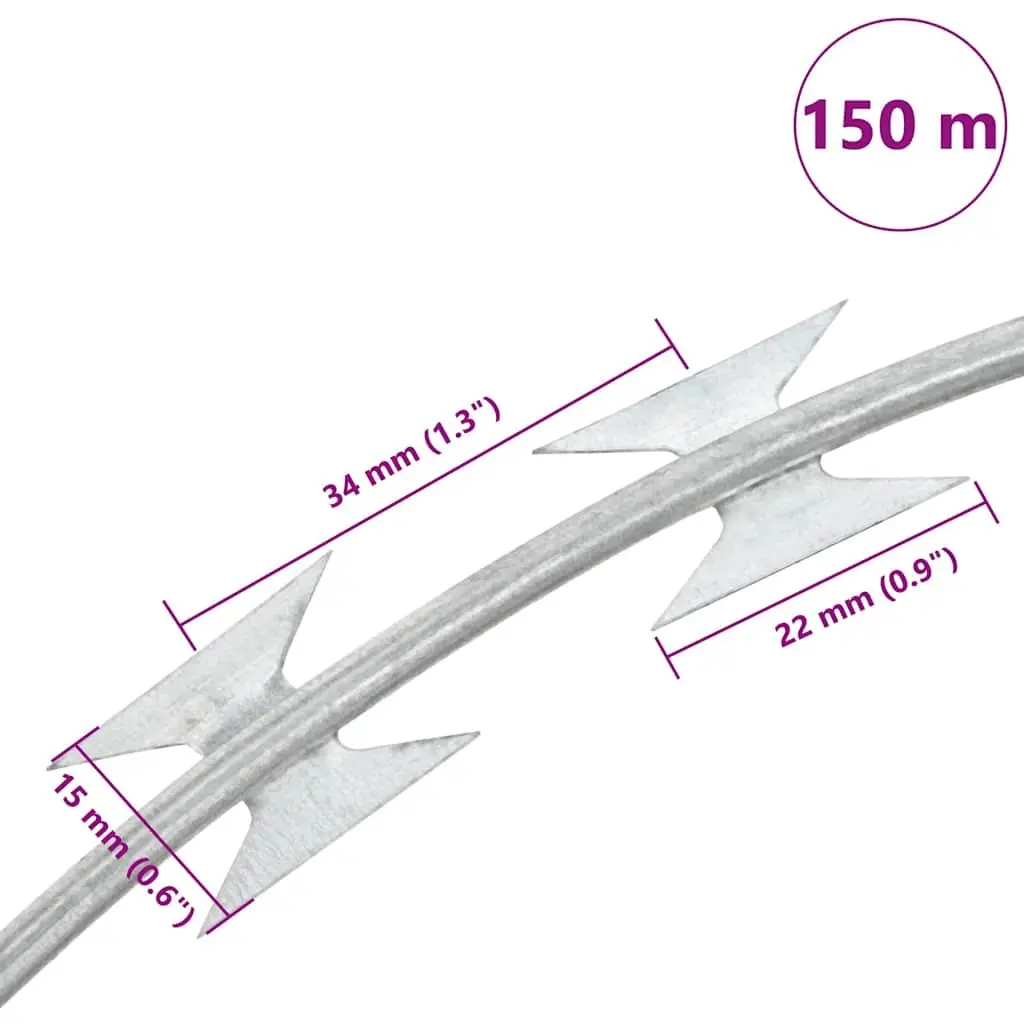 Concertina Razor Wire Galvanised Steel 150m Coil Security Barbed Silver