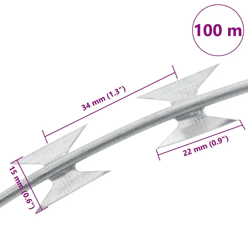 Razor Wire Clipped Concertina Coil 100m Galvanised Steel Silver Garden Fence Security Barbed Protection