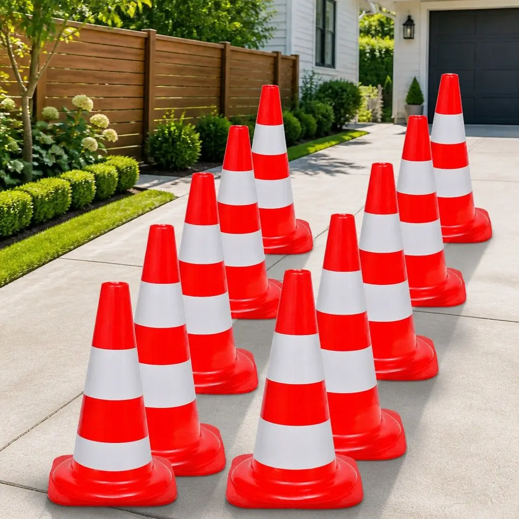 10 x 50cm Red White Reflective Traffic Cones Road Safety Work Site Management