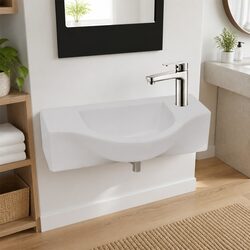 Ceramic Bathroom Basin White Wash Sink with Faucet Hole Gloss