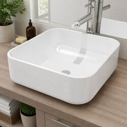 Square Ceramic Basin Bathroom Sink White 39x39x13.5 cm Wash Bowl