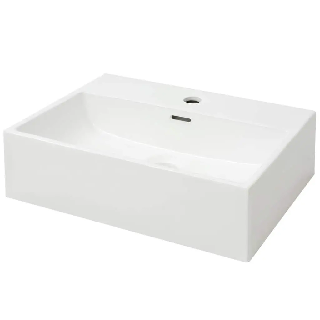 White Ceramic Bathroom Basin Sink with Faucet Hole Wall Mount 51.5x38.5x15cm