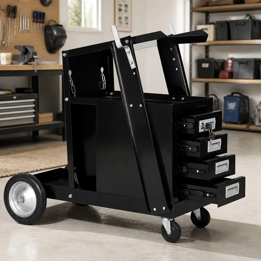 Welding Cart Steel Tool Storage Organiser Mobile Trolley Black 4 Drawers