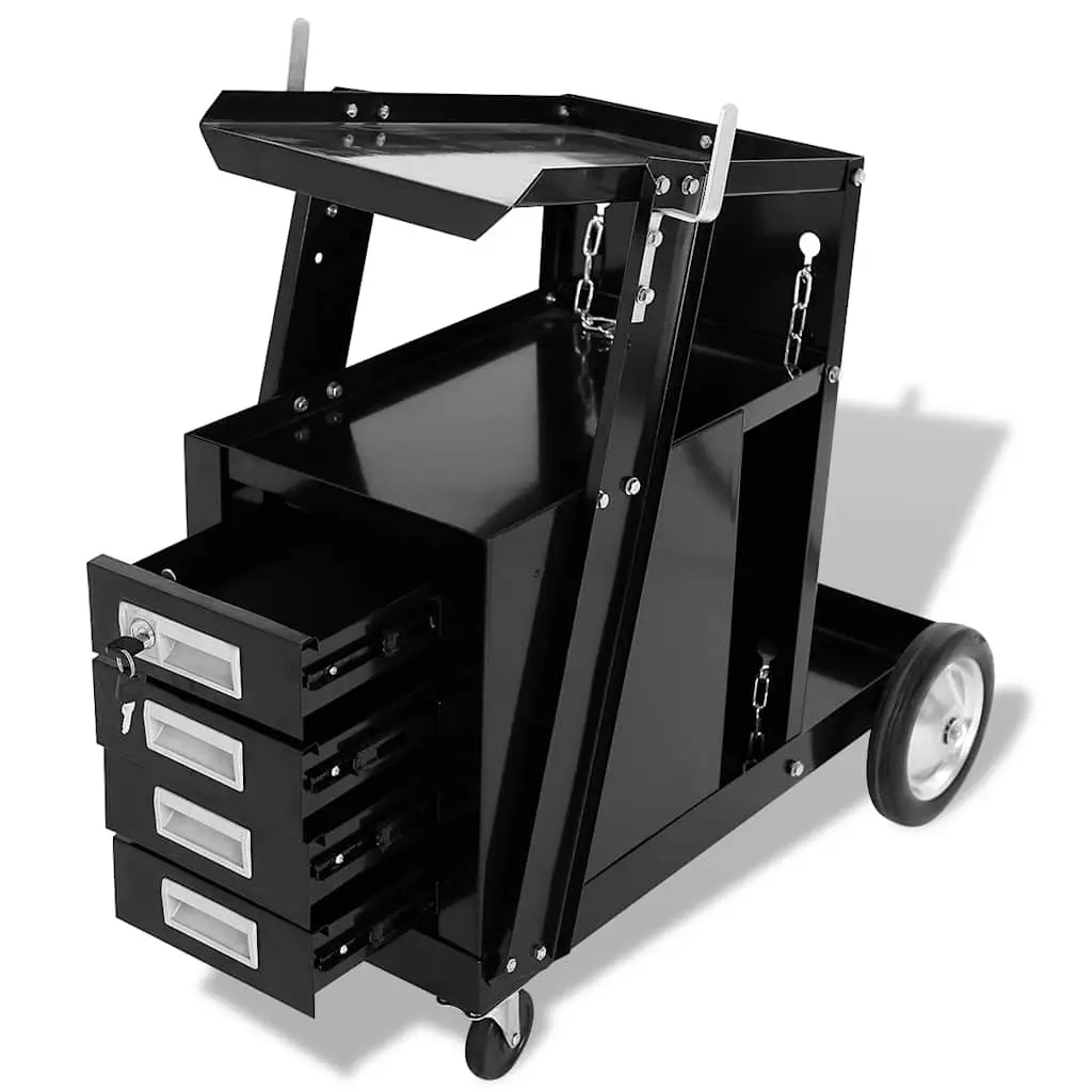 Welding Cart Steel Tool Storage Organiser Mobile Trolley Black 4 Drawers