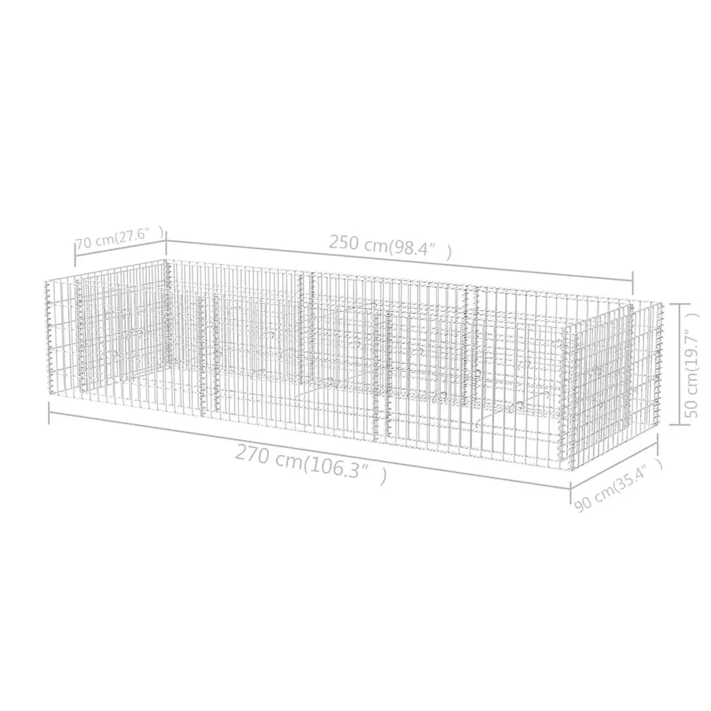 Gabion Raised Garden Bed Steel Planter 270x90x50cm Silver Galvanised Steel