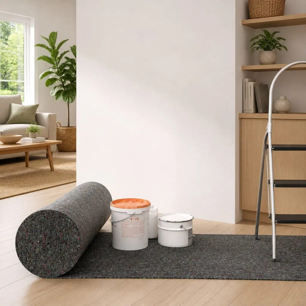 Painter Fleece Dust Sheet Non-slip 50m x 1m Grey Absorbent Floor Protection