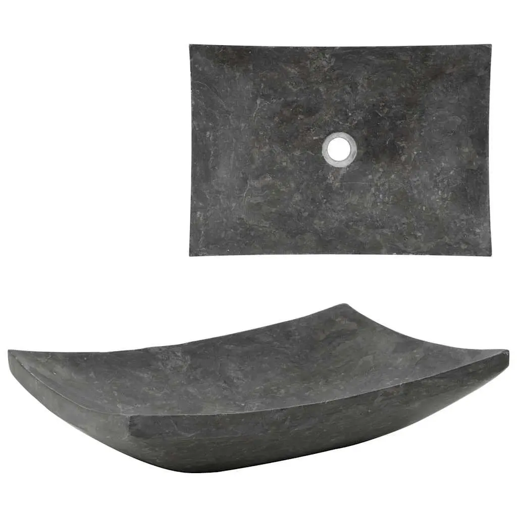 Bathroom Basin Sink 50x35x12 cm Rectangular Natural Stone Black Marble Washroom