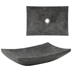 Bathroom Basin Sink 50x35x12 cm Rectangular Natural Stone Black Marble Washroom