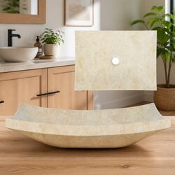 Marble Bathroom Basin Sink Cream Rectangular Modern Handmade Stone Wash Bowl