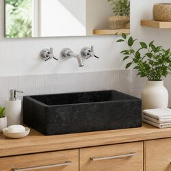 Bathroom Basin Sink 45x30x12 cm Marble River Stone Handmade Black High Gloss