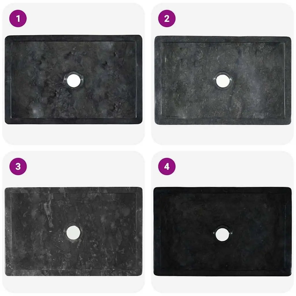 Bathroom Sink Handmade Rectangular 45x30x12 cm Black High Gloss Natural River Stone