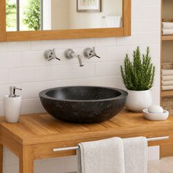 Bathroom Basin Sink 40x12 cm Black Natural River Stone Handmade Washroom